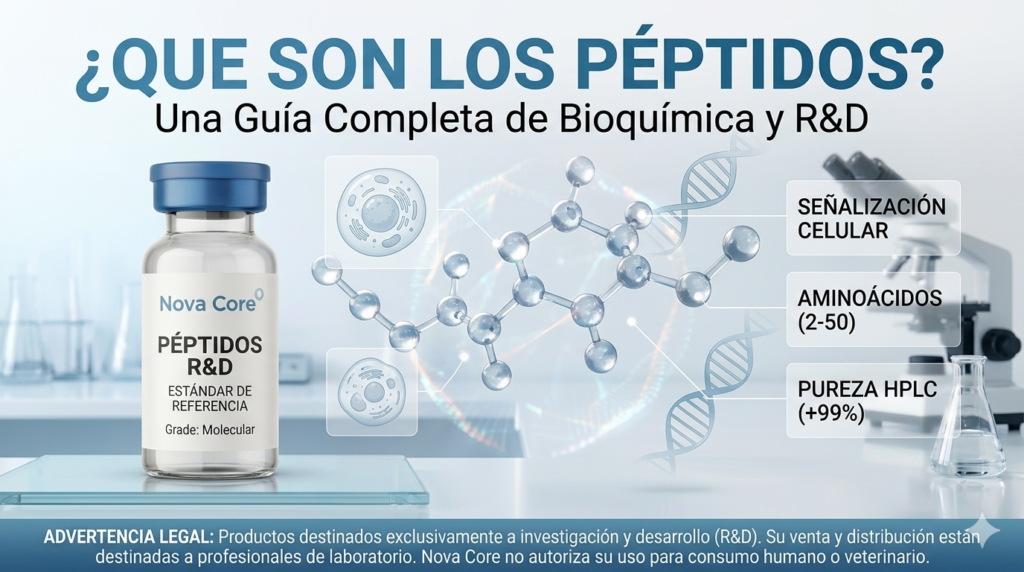 Vial de péptidos Nova Core con estructura molecular para investigación y desarrollo R&D