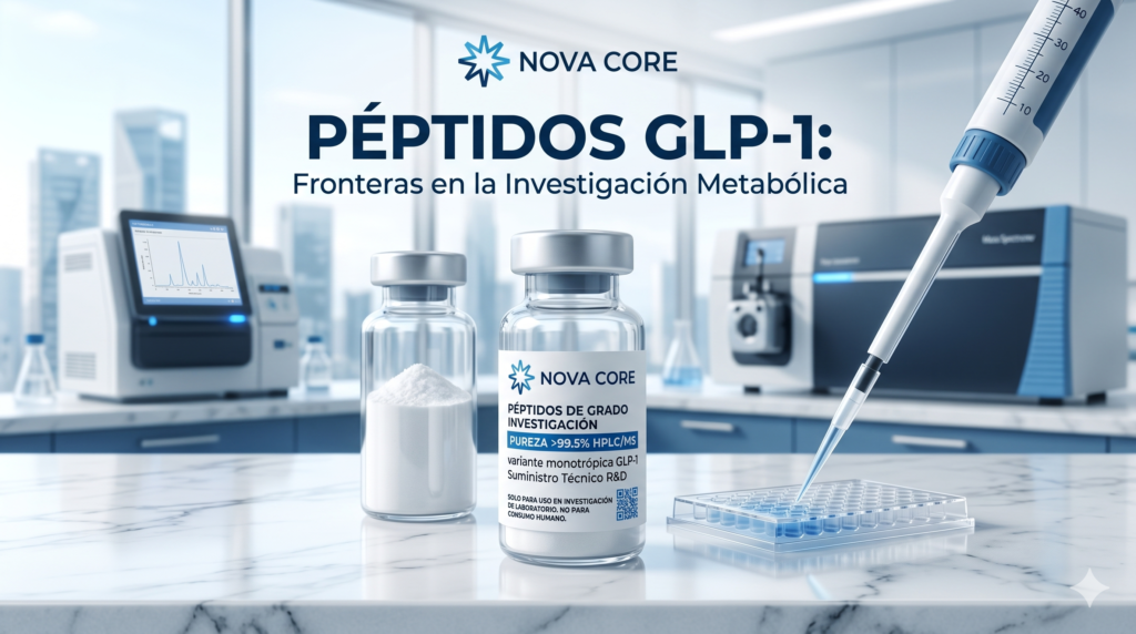 Péptidos GLP-1 grado investigación Nova Core con análisis de pureza HPLC y espectrometría de masas en México.