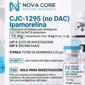 Vial de CJC-1295 no DAC con Ipamorelina 10mg de Nova Core Peptide Research para investigación.